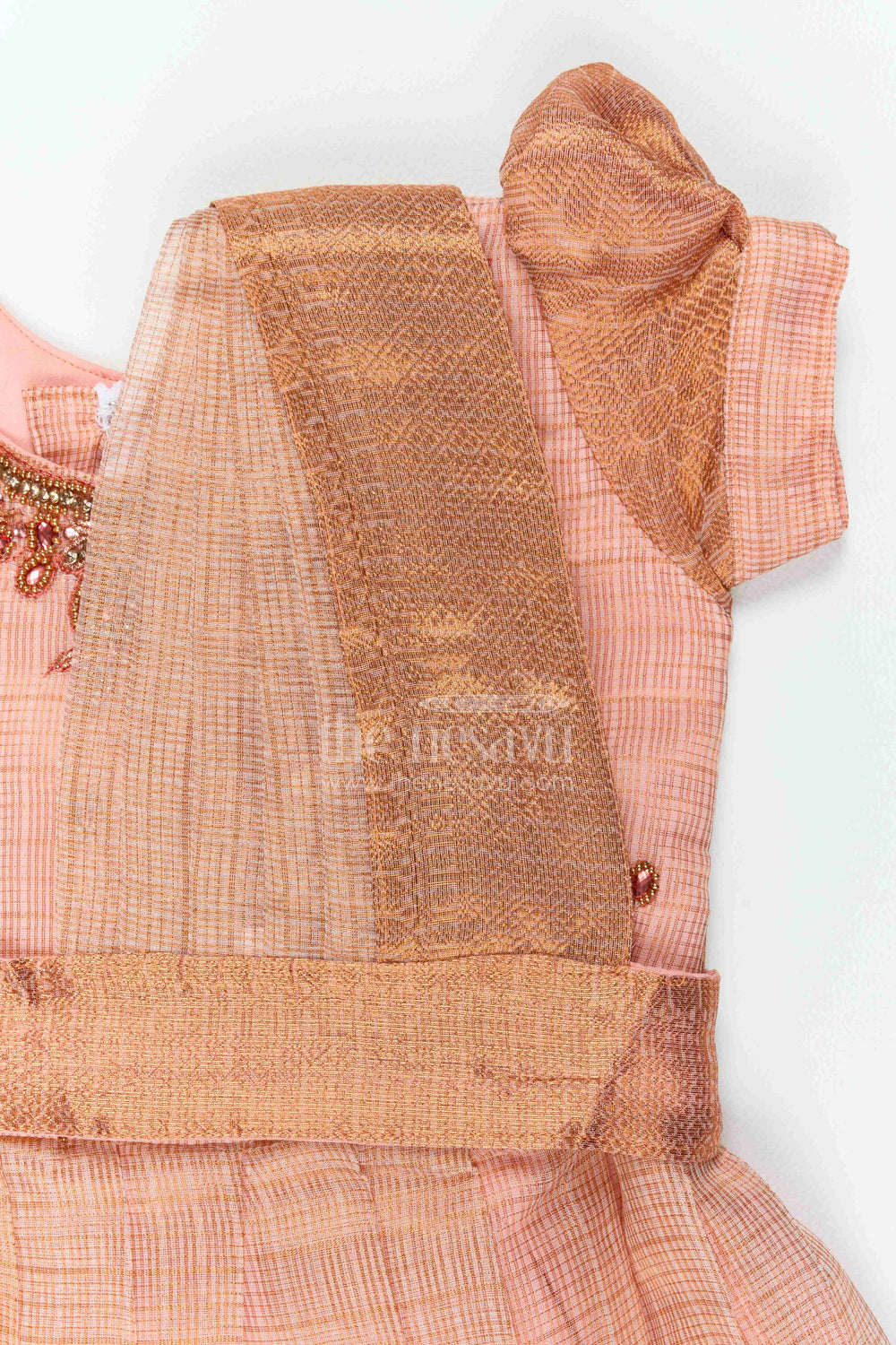 The Nesavu Silk Party Frock Ethnic Party Frock for Girls in Peach for Celebrations and Photos Nesavu Nesavu Ethnic Party Frock For Girls With Statement Border For Weddings