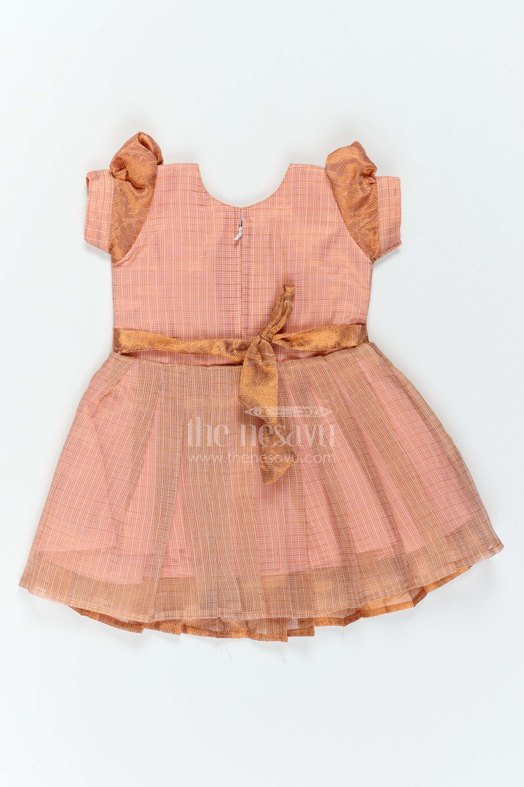 The Nesavu Silk Party Frock Ethnic Party Frock for Girls in Peach for Celebrations and Photos Nesavu Nesavu Ethnic Party Frock For Girls With Statement Border For Weddings