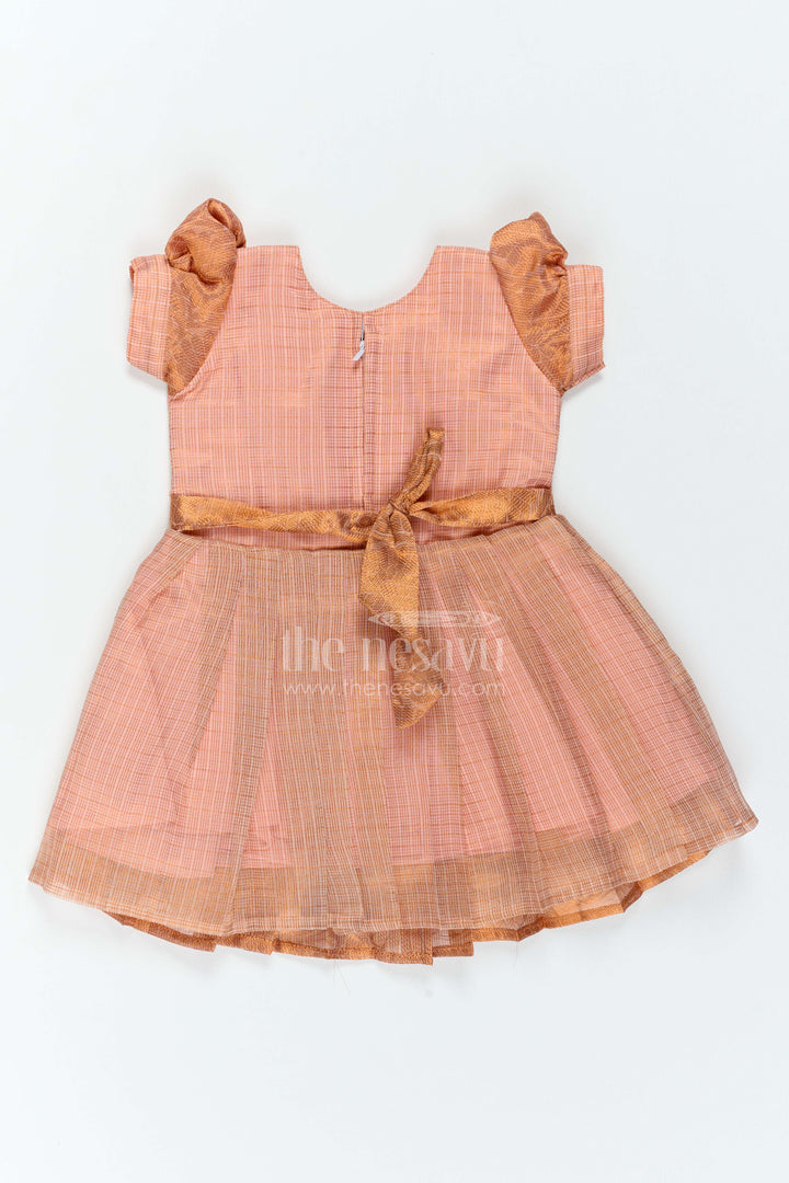 The Nesavu Silk Party Frock Ethnic Party Frock for Girls in Peach for Celebrations and Photos Nesavu Nesavu Ethnic Party Frock For Girls With Statement Border For Weddings