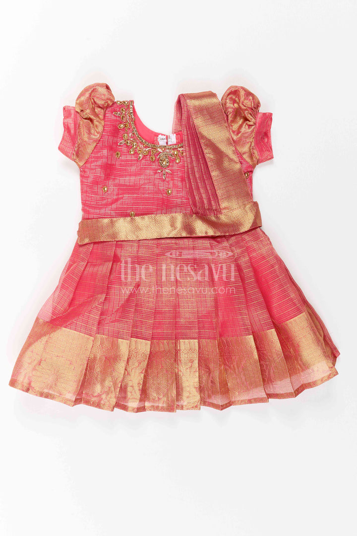 The Nesavu Silk Party Frock Ethnic Party Frock for Girls with Statement Border for Weddings and Parties Nesavu 18 (2Y) / Red / Silk Blend SF1220D-18 Nesavu Ethnic Party Frock For Girls In Red For Milestone Days SF1220D-18