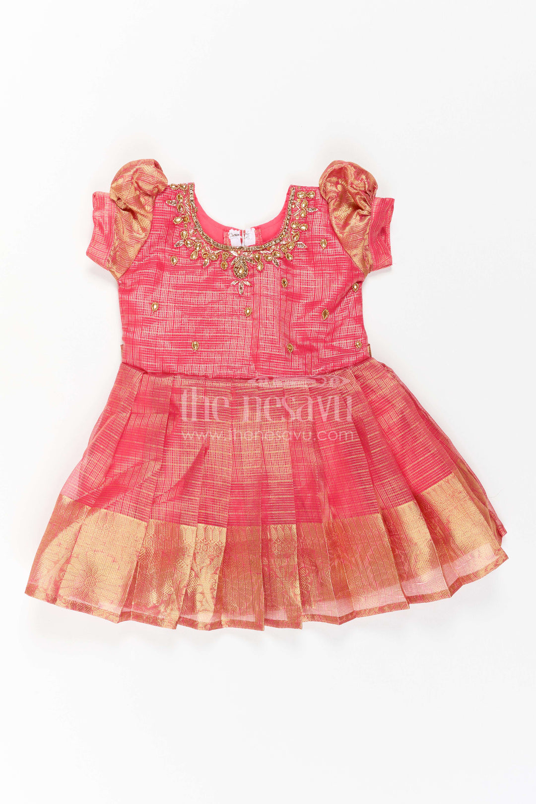The Nesavu Silk Party Frock Ethnic Party Frock for Girls with Statement Border for Weddings and Parties Nesavu Nesavu Ethnic Party Frock For Girls In Red For Milestone Days