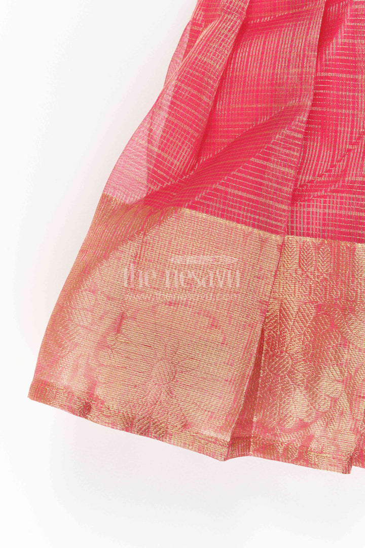 The Nesavu Silk Party Frock Ethnic Party Frock for Girls with Statement Border for Weddings and Parties Nesavu Nesavu Ethnic Party Frock For Girls In Red For Milestone Days