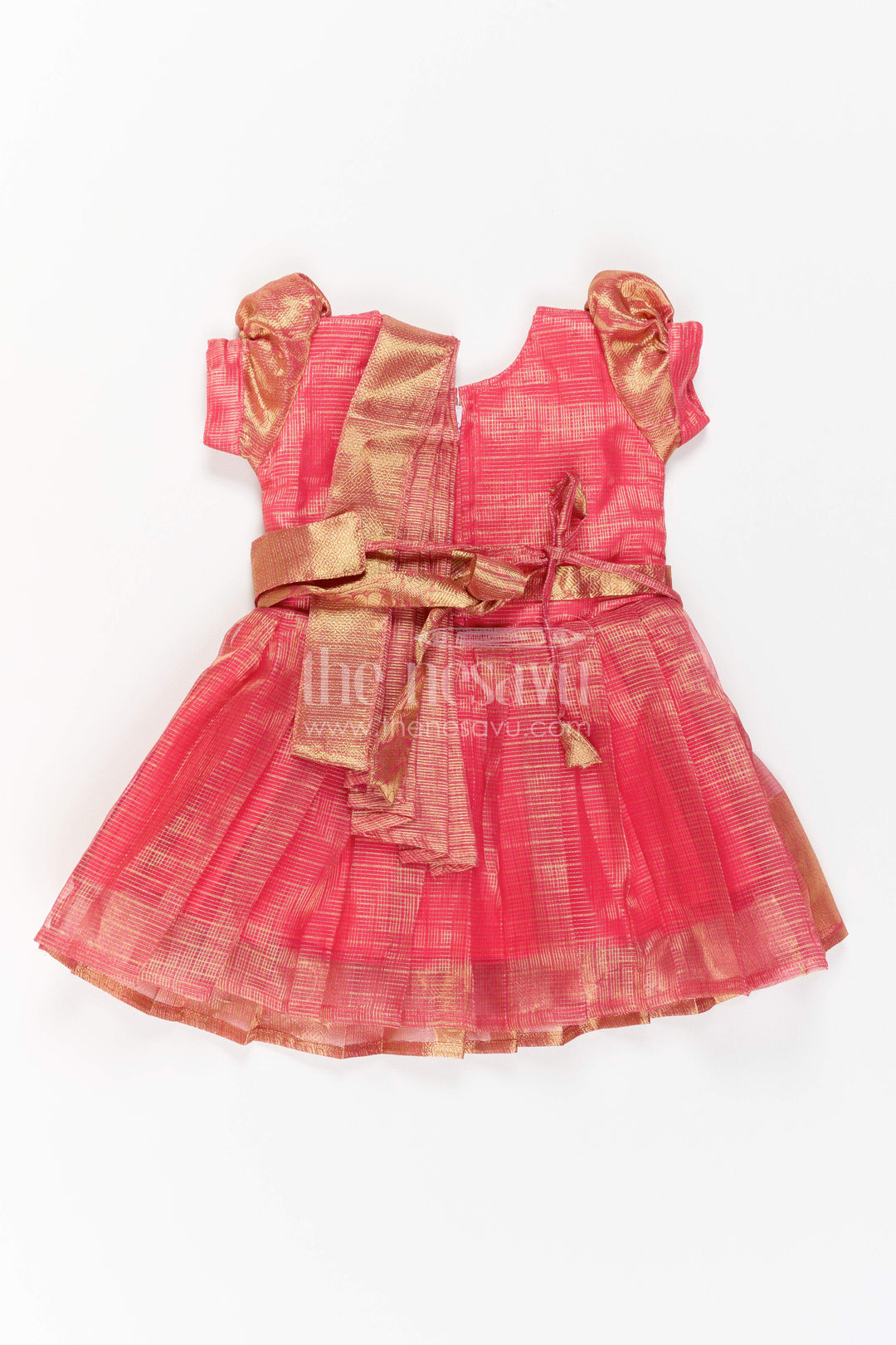 The Nesavu Silk Party Frock Ethnic Party Frock for Girls with Statement Border for Weddings and Parties Nesavu Nesavu Ethnic Party Frock For Girls In Red For Milestone Days