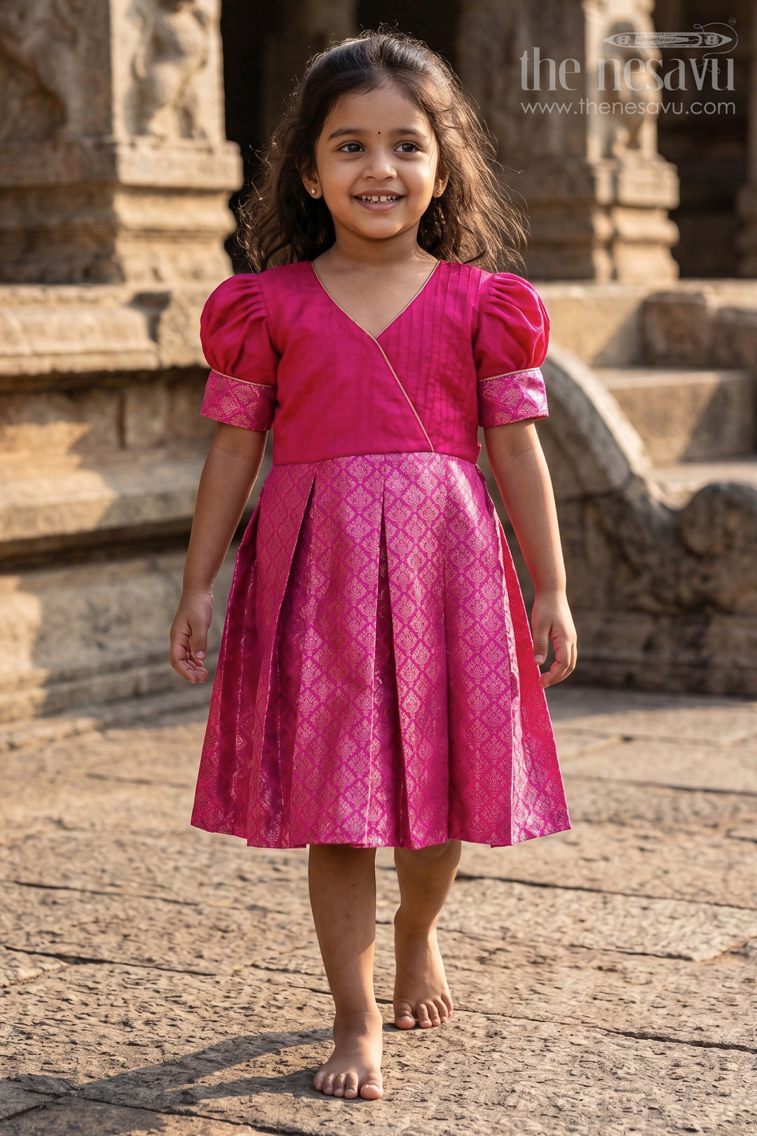The Nesavu Silk Frock Ethnic Silk Frock for Baby Girls for Birthdays and Festive Wear Nesavu 18 (2Y) / Pink SF1057B-18 Nesavu ethnic silk frock baby girls semi banaras skirt  ideal birthdays religious events
