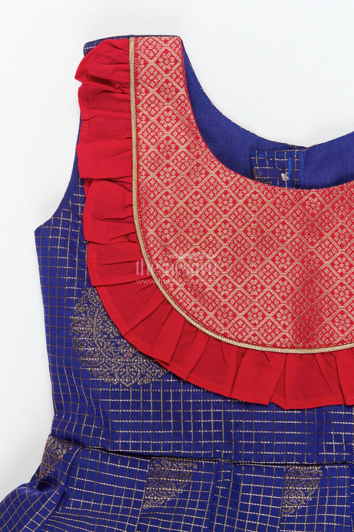 The Nesavu Girls Kanchi Silk Frock Ethnic Silk Frock for Baby Girls with Zari Checks and Festive Neckline Nesavu Nesavu baby girl ethnic silk frock with zari checks and frilled festive neckline