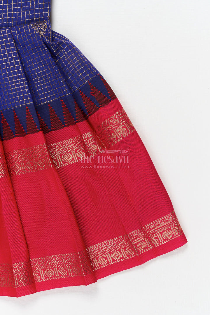 The Nesavu Girls Kanchi Silk Frock Ethnic Silk Frock for Baby Girls with Zari Checks and Festive Neckline Nesavu Nesavu baby girl ethnic silk frock with zari checks and frilled festive neckline