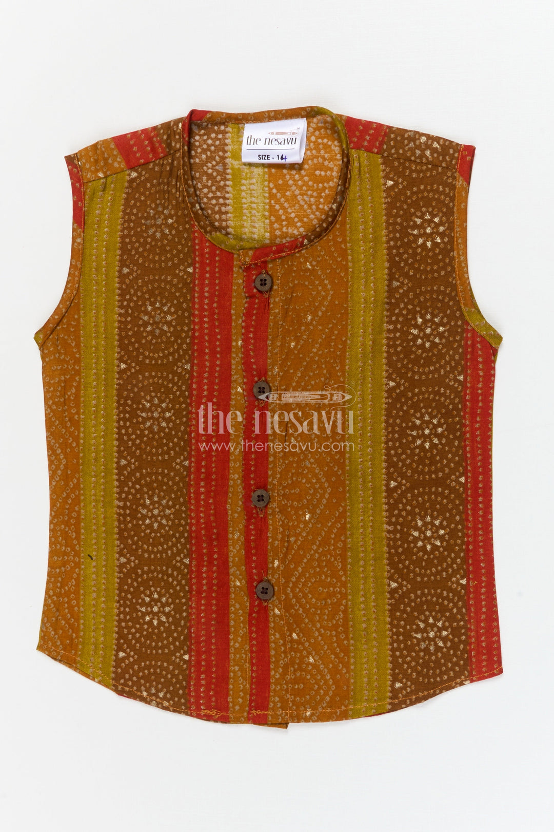 The Nesavu Baby Jablas Ethnic Stripe Jabla for Babies – Ideal for Everyday Wear and Traditional Gatherings Nesavu 10 (NB) / Yellow / Viscose Silk IF043B-10 Nesavu ethnic baby jabla in modal silk with festive stripes – perfect for comfort and daily use