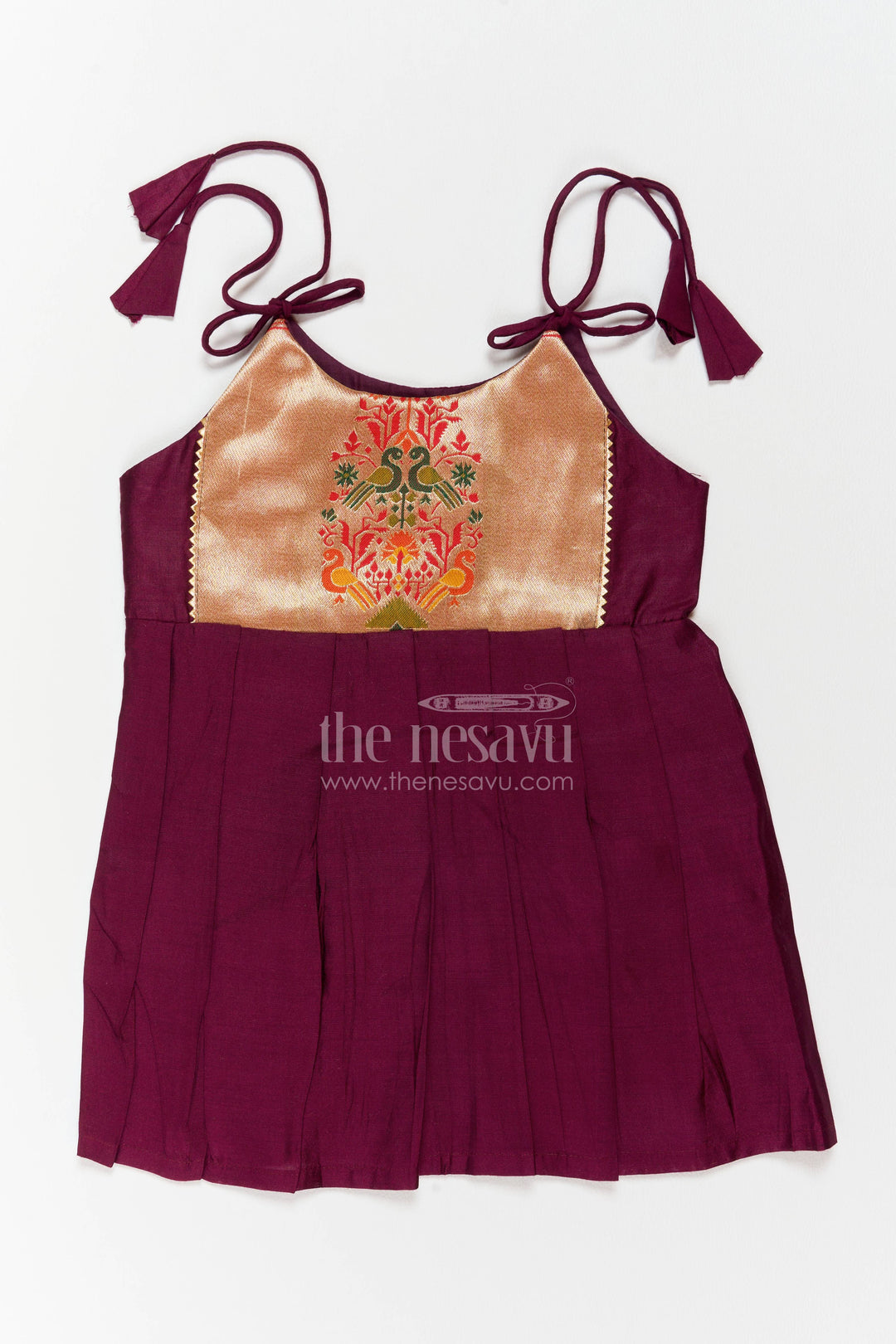 The Nesavu Tie-up Frock Ethnic Tie up Frock with Paithani Motifs for Festive Occasions Nesavu Nesavu Ethnic Tie Up Frock With Paithani Motifs For Festive Occasion