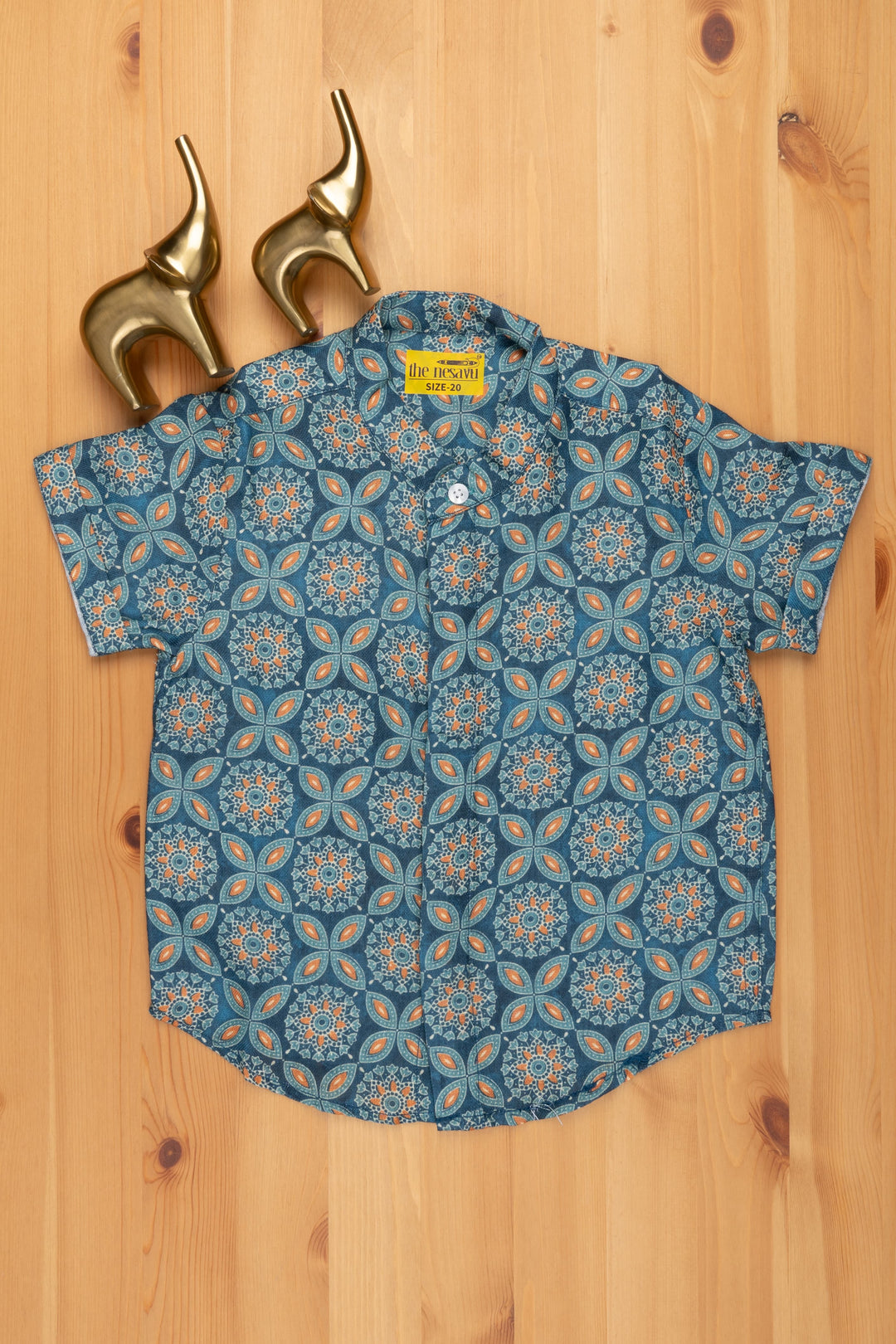 The Nesavu Boys Linen Shirt Ethnic Treasures: Linen Boys' Shirt with Rich Traditional Indie Prints for a Unique Style Nesavu 14 (6M) / Blue / Linen BS069 Linen Boys Shirt with Rich Traditional Indie Prints | Buy Premium Boys Shirts | The Nesavu