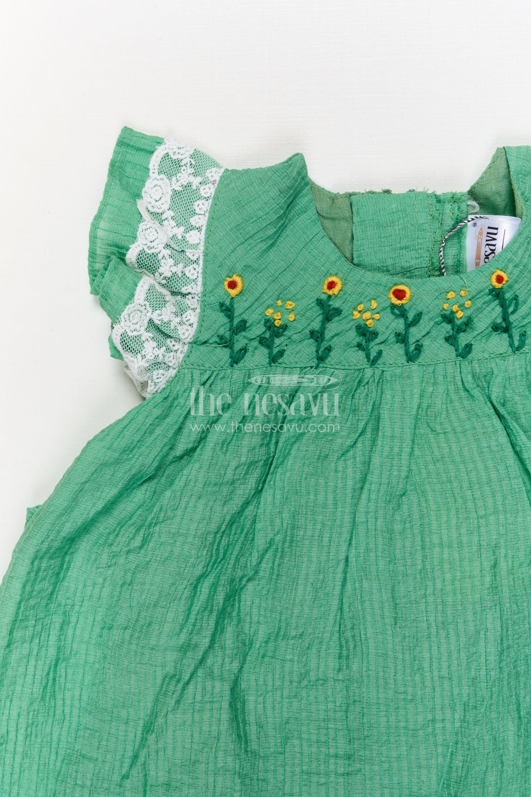 The Nesavu Baby Cotton Frocks Everyday Baby Cotton Frock with Embroidery and Lace Details Nesavu Nesavu embroidered baby cotton frock with lace sleeves for daily wear and soft summer style