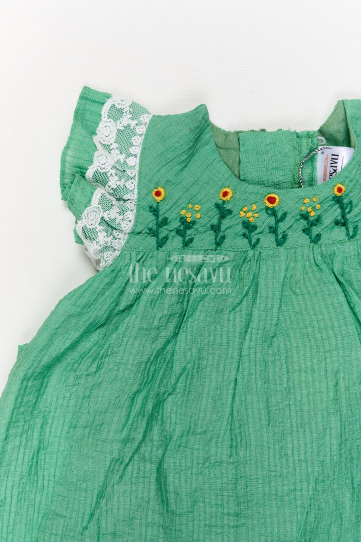 The Nesavu Baby Cotton Frocks Everyday Baby Cotton Frock with Embroidery and Lace Details Nesavu Nesavu embroidered baby cotton frock with lace sleeves for daily wear and soft summer style