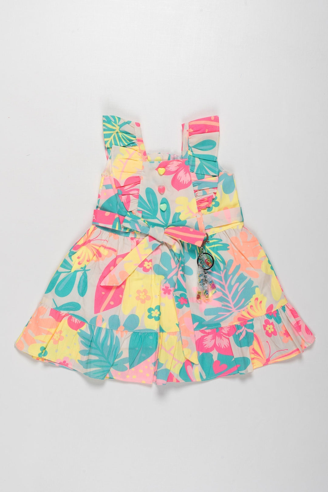 The Nesavu Girls Cotton Frock Exotic Garden Sleeveless Cotton Frock for Girls - Frilled Hem and Vibrant Print Nesavu Girls Floral Cotton Frock | Sleeveless Summer Dress with Frills Online | The Nesavu