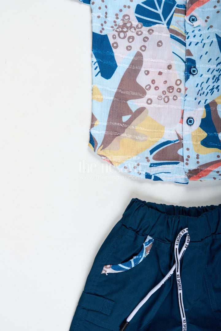 The Nesavu Boys Casual Set Explorer Shirt and Shorts Set for Baby Boys Nesavu Nesavu Cotton Explorer Outfit Baby Boys Colorful Print Shirt Navy Shorts
