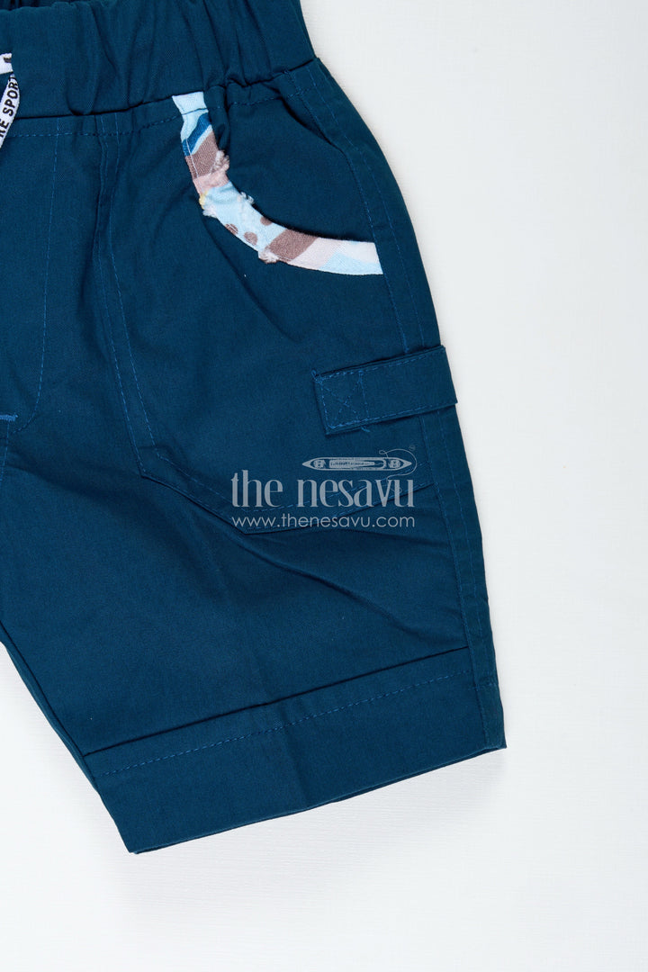 The Nesavu Boys Casual Set Explorer Shirt and Shorts Set for Baby Boys Nesavu Nesavu Cotton Explorer Outfit Baby Boys Colorful Print Shirt Navy Shorts
