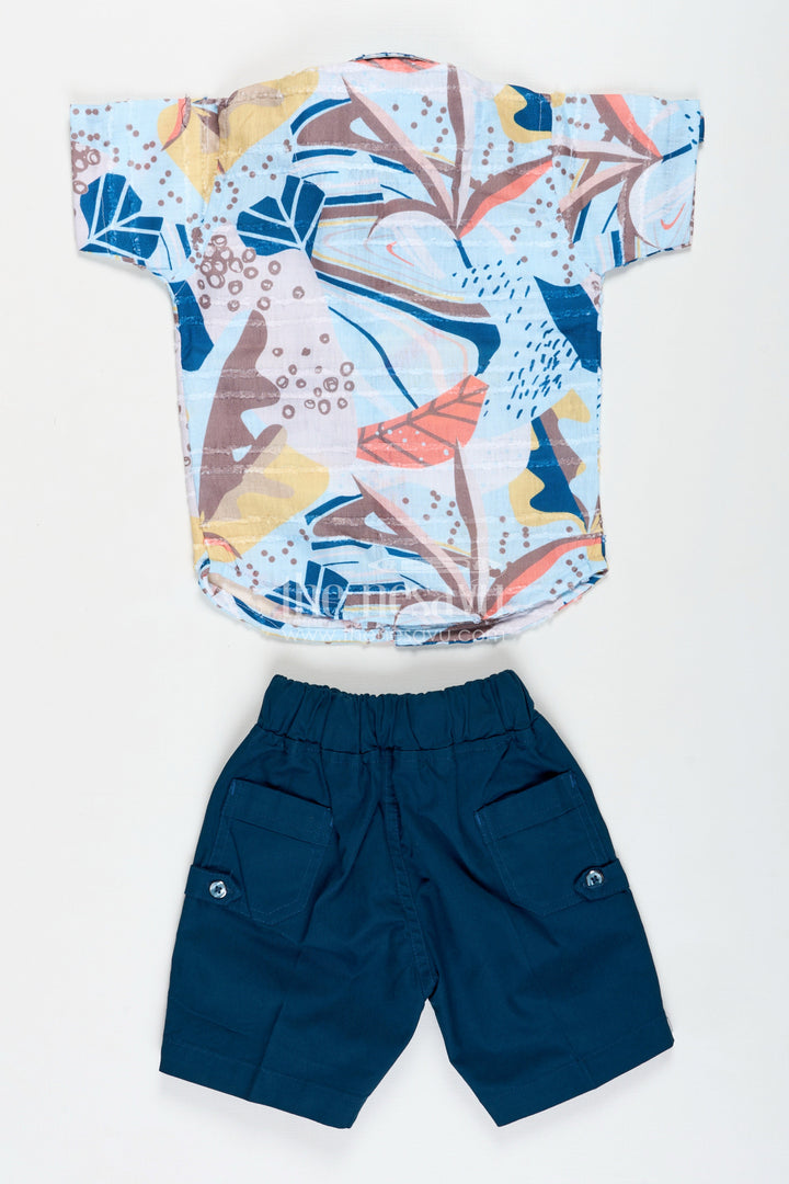 The Nesavu Boys Casual Set Explorer Shirt and Shorts Set for Baby Boys Nesavu Nesavu Cotton Explorer Outfit Baby Boys Colorful Print Shirt Navy Shorts