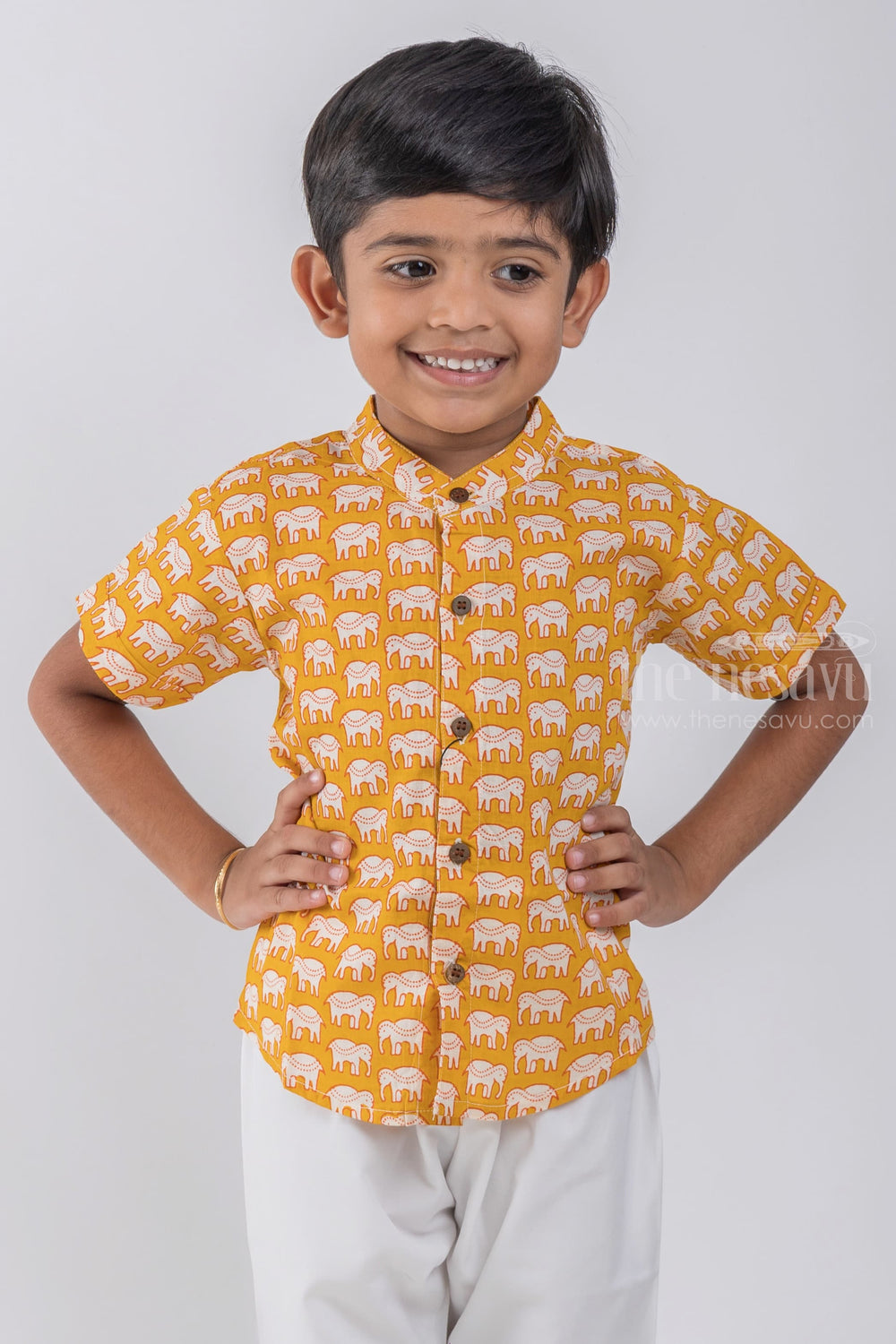 The Nesavu Boys Cotton Shirt Express Your Child's Love for Animals with Boys' Elephant Print Shirt | Pure Cotton | Nesavu psr silks Nesavu