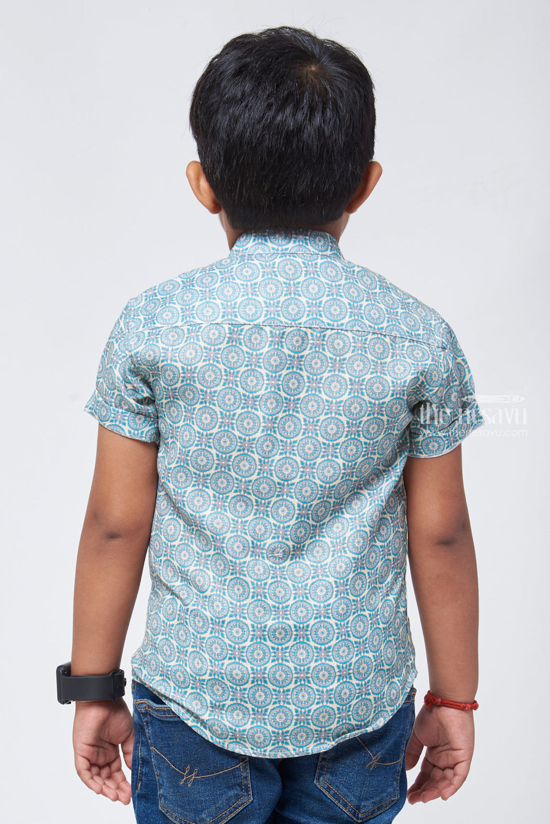 The Nesavu Boys Linen Shirt Exquisite Ajrakh Hand Block Print Boys' Shirt: Artisanal Craftsmanship at Its Finest Nesavu Ajrakh Hand Block Print Boys Shirt | Printed Shirt for Boys | The Nesavu