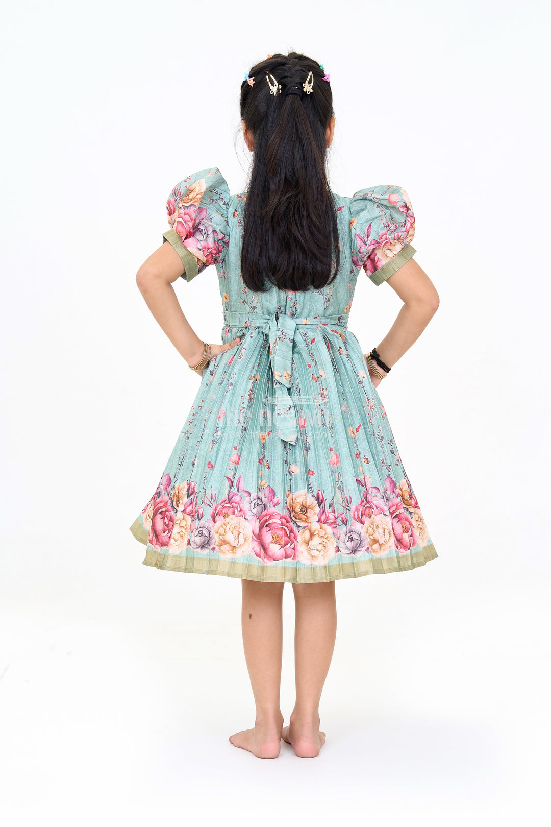 The Nesavu Silk Party Frock Exquisite Evening Party Frocks for Girls with Floral Prints and Embellished Neckline Nesavu Nesavu Evening Party Frock Girls Silk Floral Prints Elegant Embellishments