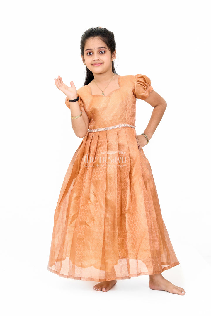The Nesavu Girls Silk Gown Exquisite Girls Silk Gown with Golden Sheen for New Year Party Celebrations Nesavu Golden Girls Silk Gown New Year Party Nesavu