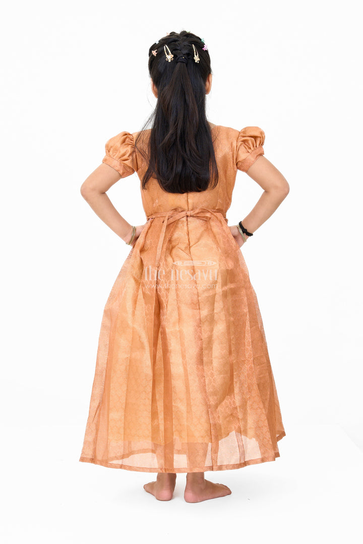The Nesavu Girls Silk Gown Exquisite Girls Silk Gown with Golden Sheen for New Year Party Celebrations Nesavu Golden Girls Silk Gown New Year Party Nesavu