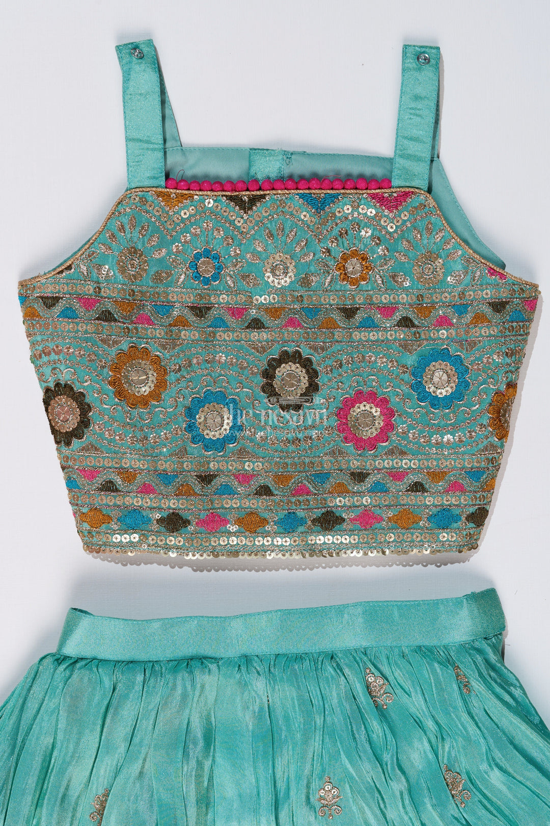The Nesavu Girls Lehenga Choli Exquisite Light Green Lehenga for Girls with Designer Embroidery and Shimmer Chinon Silk Nesavu Nesavu Exquisite Light Green Lehenga Girls Designer Embroidery Shimmer Chinon Silk