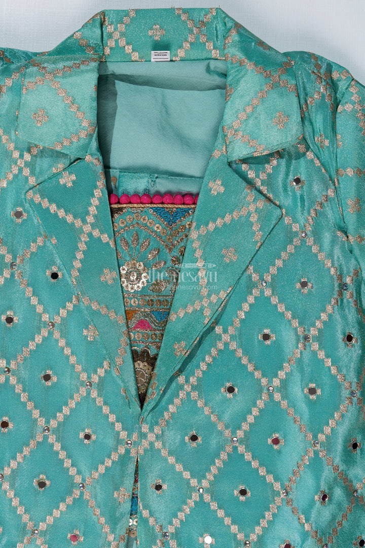 The Nesavu Girls Lehenga Choli Exquisite Light Green Lehenga for Girls with Designer Embroidery and Shimmer Chinon Silk Nesavu Nesavu Exquisite Light Green Lehenga Girls Designer Embroidery Shimmer Chinon Silk