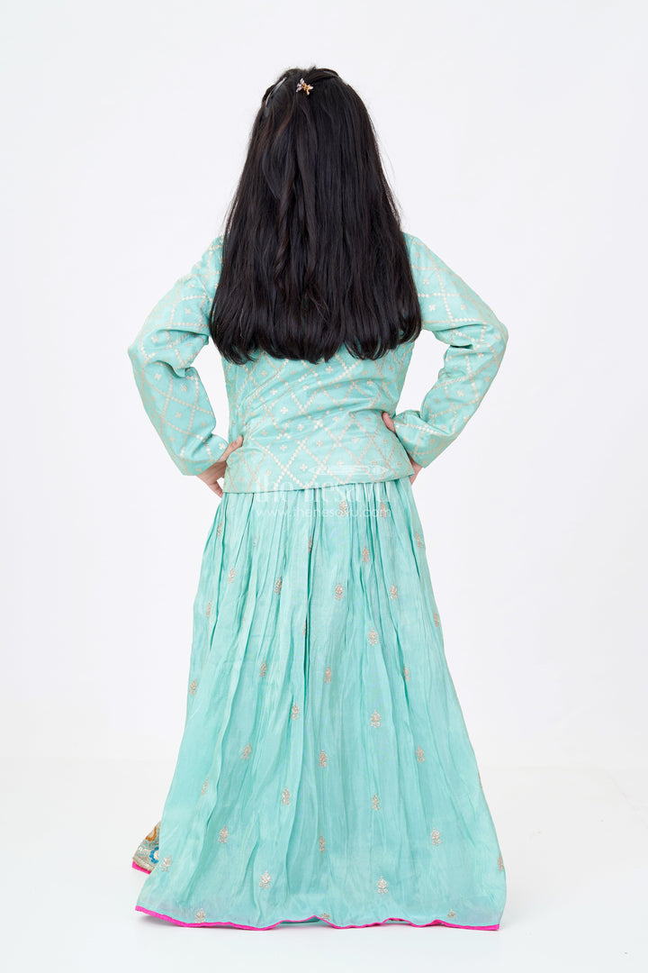 The Nesavu Girls Lehenga Choli Exquisite Light Green Lehenga for Girls with Designer Embroidery and Shimmer Chinon Silk Nesavu Nesavu Exquisite Light Green Lehenga Girls Designer Embroidery Shimmer Chinon Silk