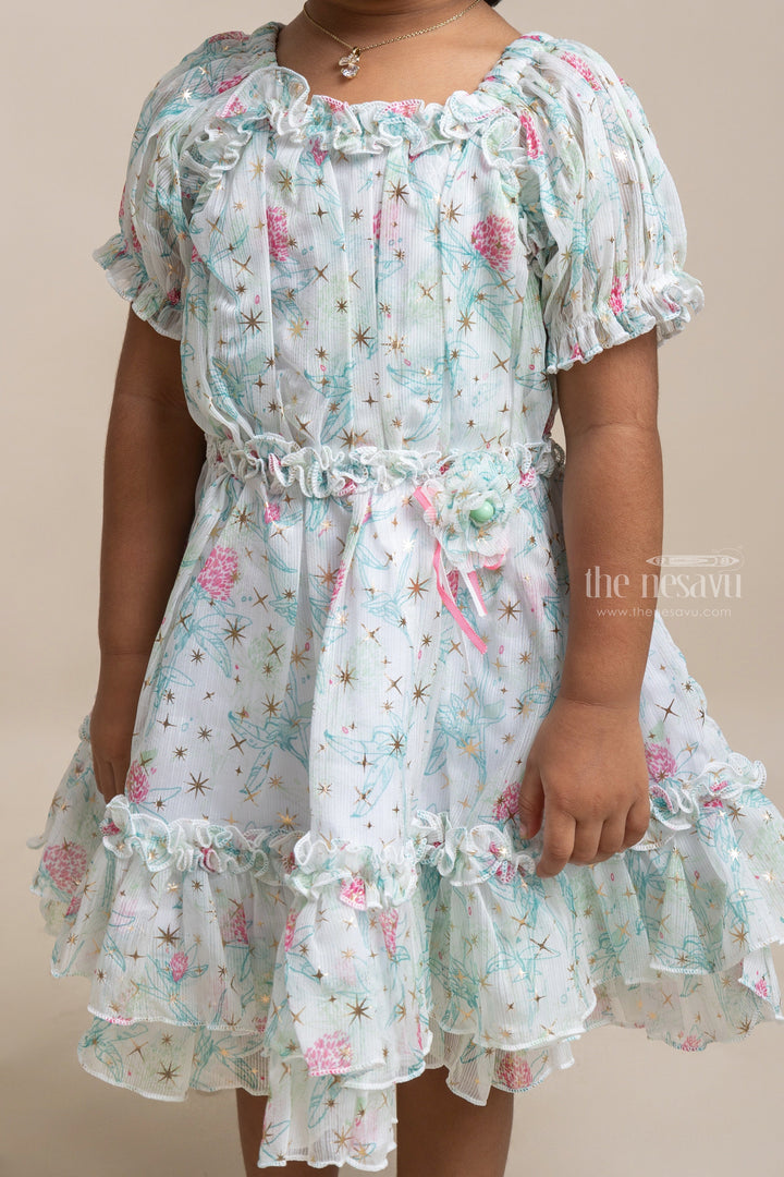 The Nesavu Baby Fancy Frock Eye-catching Green Floral Printed Ruffled Chiffon Frock for Baby girls Nesavu Floral Designed Baby Frock | New Arrivals For Baby girls | The Nesavu
