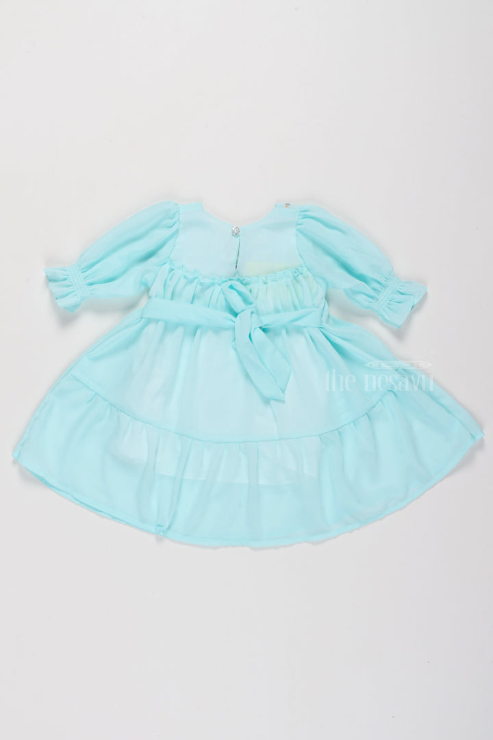 The Nesavu Girls Fancy Frock Fancy Birthday Outfits for Girls in Aqua Blue with Elegant Smocked Design Nesavu Nesavu Fancy Birthday Outfits Girls Aqua Blue Smocked Detailing Floral Embroidery