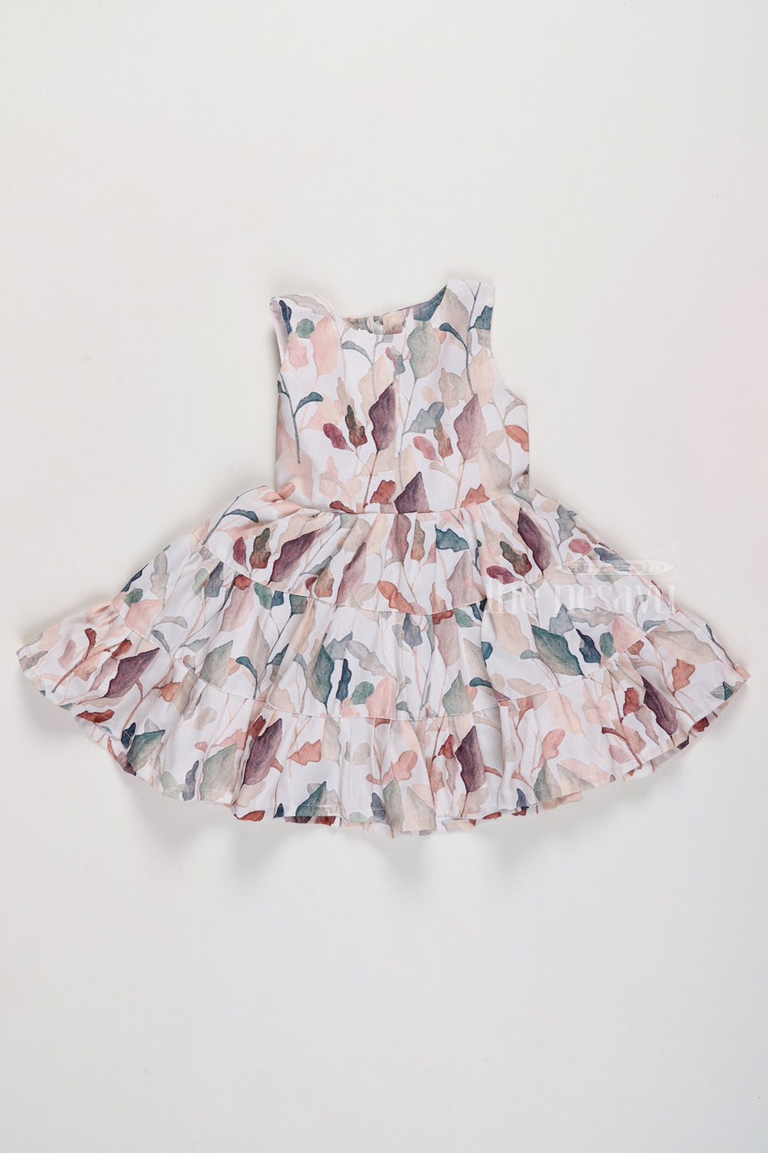 The Nesavu Girls Cotton Frock Fancy Dresses in Georgette with Subtle Leaf Print and Elegant Fit for Girls Nesavu 22 (4Y) / Multicolor GFC1578B-22 Nesavu Fancy Dresses Girls Georgette Fabric Layered Leaf Print Design