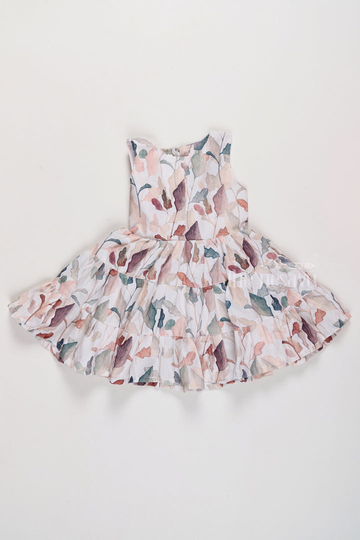 The Nesavu Girls Cotton Frock Fancy Dresses in Georgette with Subtle Leaf Print and Elegant Fit for Girls Nesavu 22 (4Y) / Multicolor GFC1578B-22 Nesavu Fancy Dresses Girls Georgette Fabric Layered Leaf Print Design