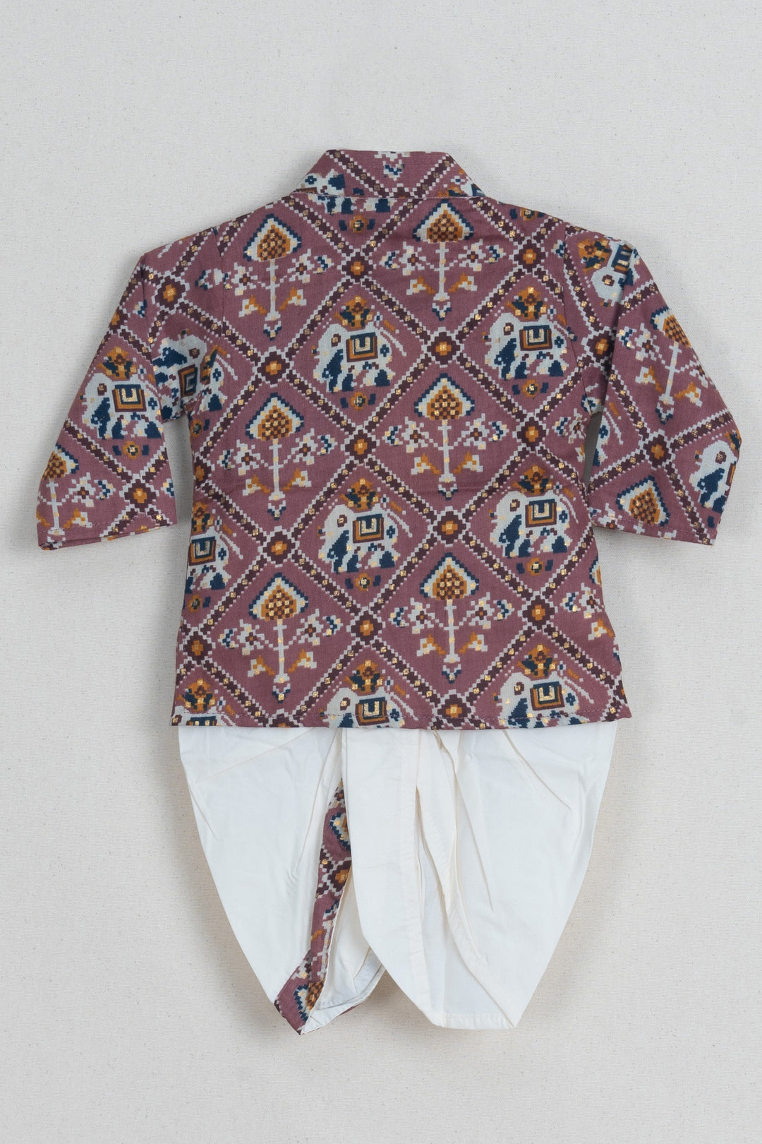 The Nesavu Boys Dothi Set Fancy Elephant Printed Brown Boys Cotton Kurta With White Panchakacham Nesavu Premium Kurta Collection For Boys | Kurta With Dhoti | The Nesavu