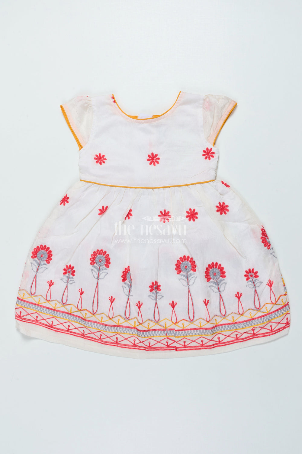 The Nesavu Girls Fancy Frock Fancy Frock for Girls for Parties and Festive Dressing Nesavu 20 (3Y) / White GFC2002A-20 Nesavu fancy georgette frock girls embroidery weddings parties festive occasions