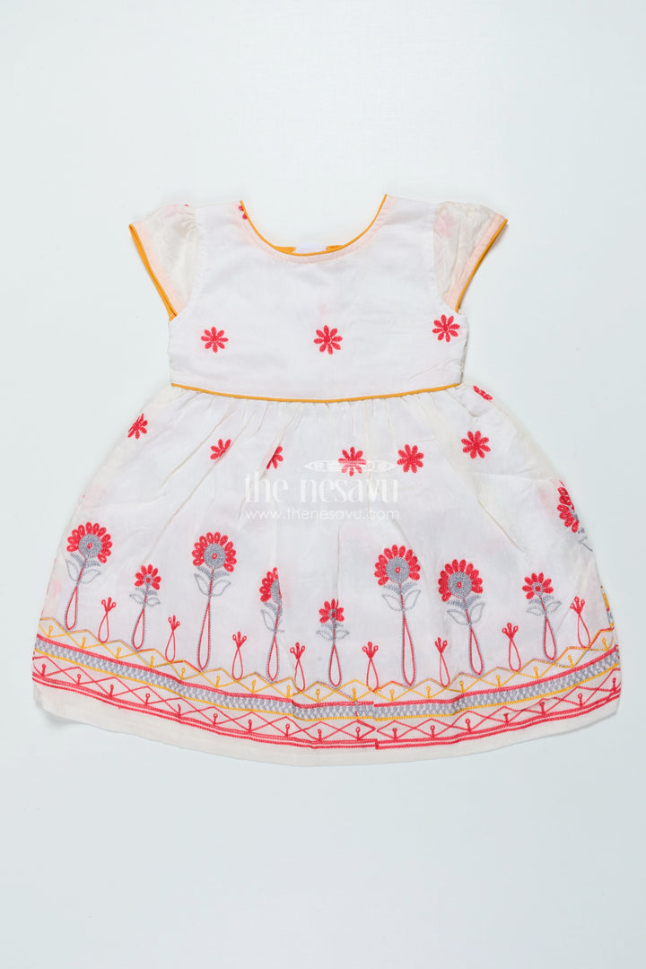 The Nesavu Girls Fancy Frock Fancy Frock for Girls for Parties and Festive Dressing Nesavu 20 (3Y) / White GFC2002A-20 Nesavu fancy georgette frock girls embroidery weddings parties festive occasions