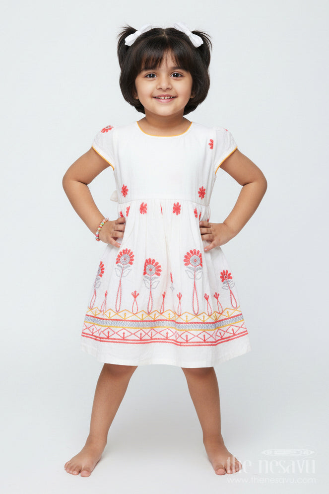 The Nesavu Girls Fancy Frock Fancy Frock for Girls for Parties and Festive Dressing Nesavu 20 (3Y) / White GFC2002A-20 Nesavu fancy georgette frock girls embroidery weddings parties festive occasions