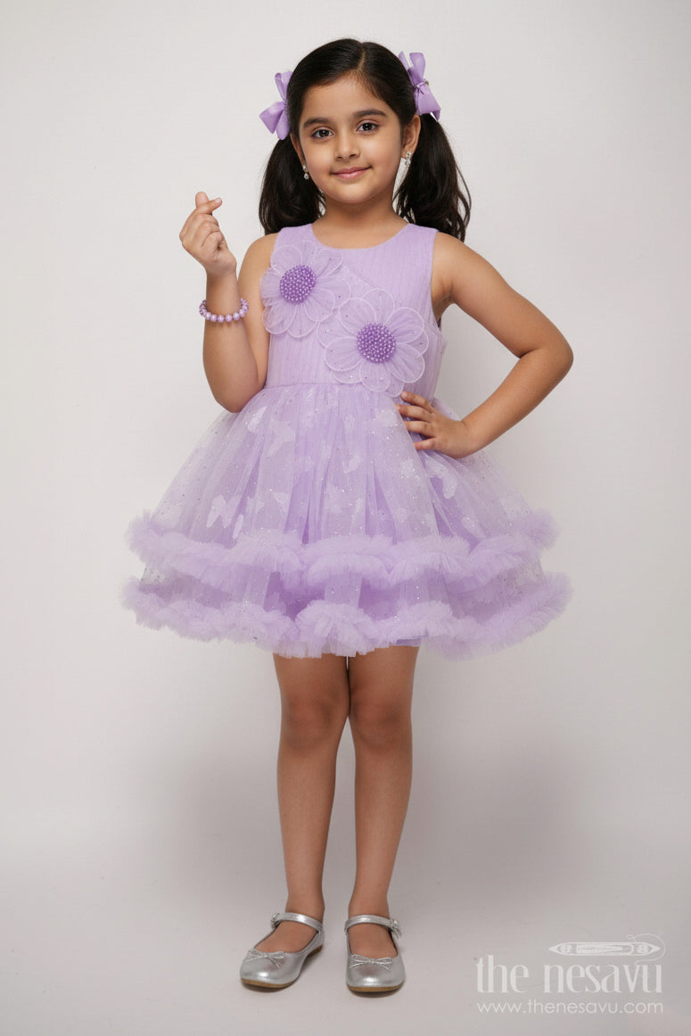 The Nesavu Girls Fancy Party Frock Fancy Frock for Toddler Girls Birthday and Photoshoot Nesavu 16 (1Y) / Purple PF257B-16 Nesavu toddler girls soft net fancy frock birthdays dreamy photoshoots