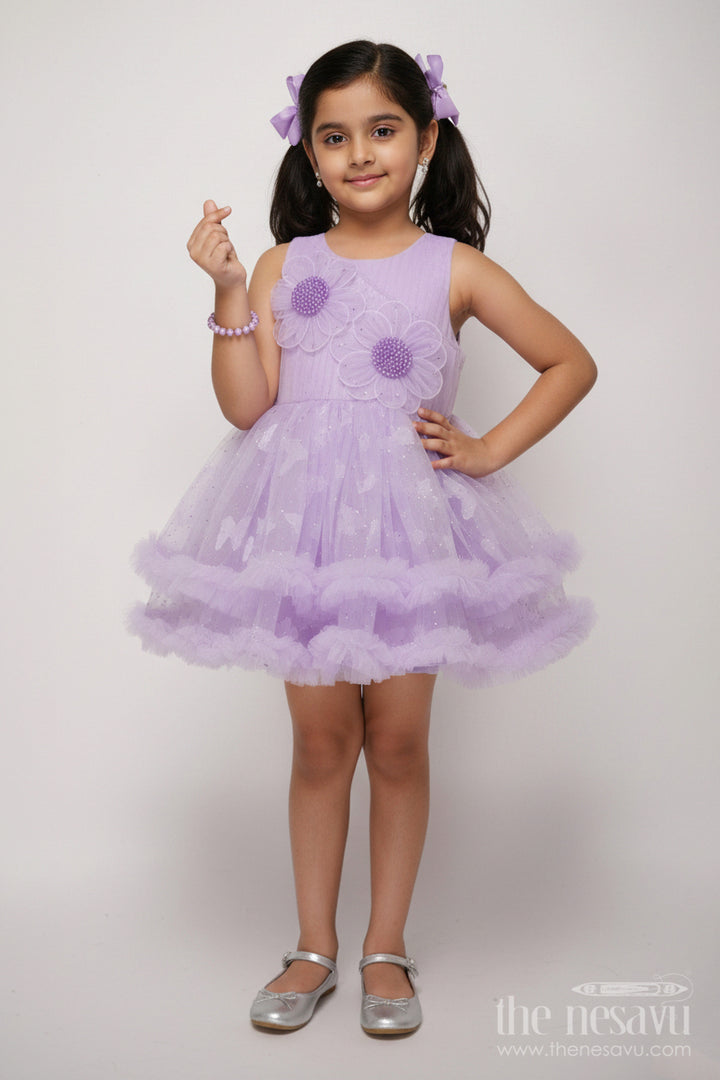 The Nesavu Girls Fancy Party Frock Fancy Frock for Toddler Girls Birthday and Photoshoot Nesavu 16 (1Y) / Purple PF257B-16 Nesavu toddler girls soft net fancy frock birthdays dreamy photoshoots