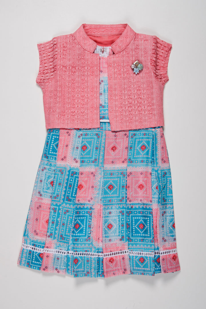 The Nesavu Girls Cotton Frock Fancy Girls Cotton Frock with Stylish Jacket - New Designs in Floral Patterns Nesavu 22 (4Y) / Blue / Cotton GFC1322A-22 Shop Latest Fancy Cotton Frocks for Girls | Floral and Geometric Patterns with Stylish Jackets | The Nesavu