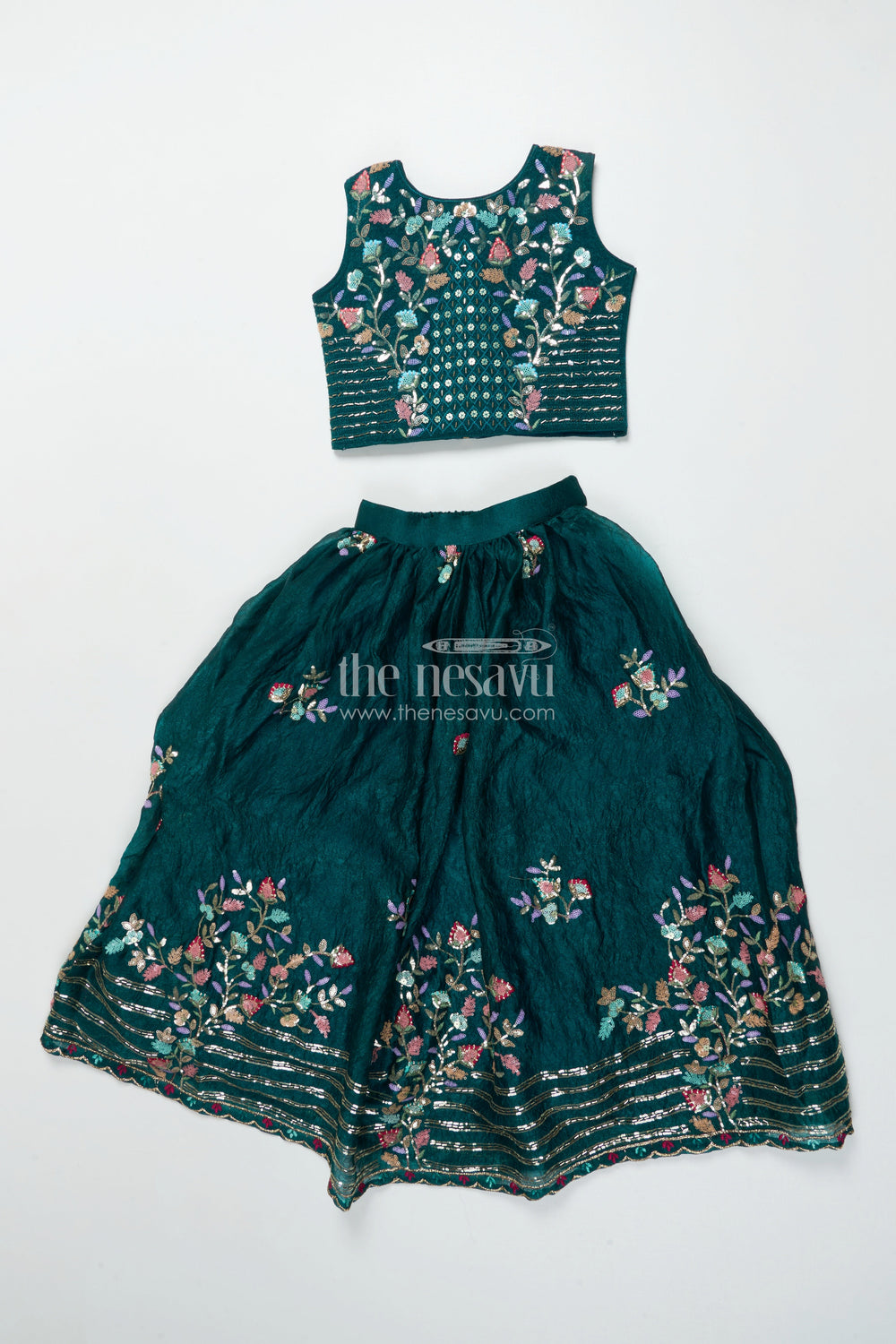 The Nesavu Girls Fancy Lehenga Fancy Lehenga Choli Set for Toddler Girls Weddings and Festivals Nesavu 24 (5Y) / Green GL719A-24 Nesavu toddler girls lehenga set embroidered georgette festive occasions weddings