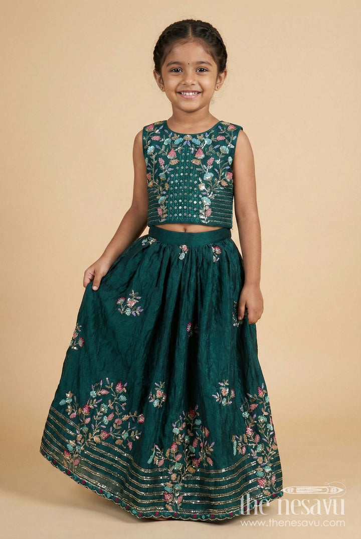 The Nesavu Girls Fancy Lehenga Fancy Lehenga Choli Set for Toddler Girls Weddings and Festivals Nesavu 24 (5Y) / Green GL719A-24 Nesavu toddler girls lehenga set embroidered georgette festive occasions weddings