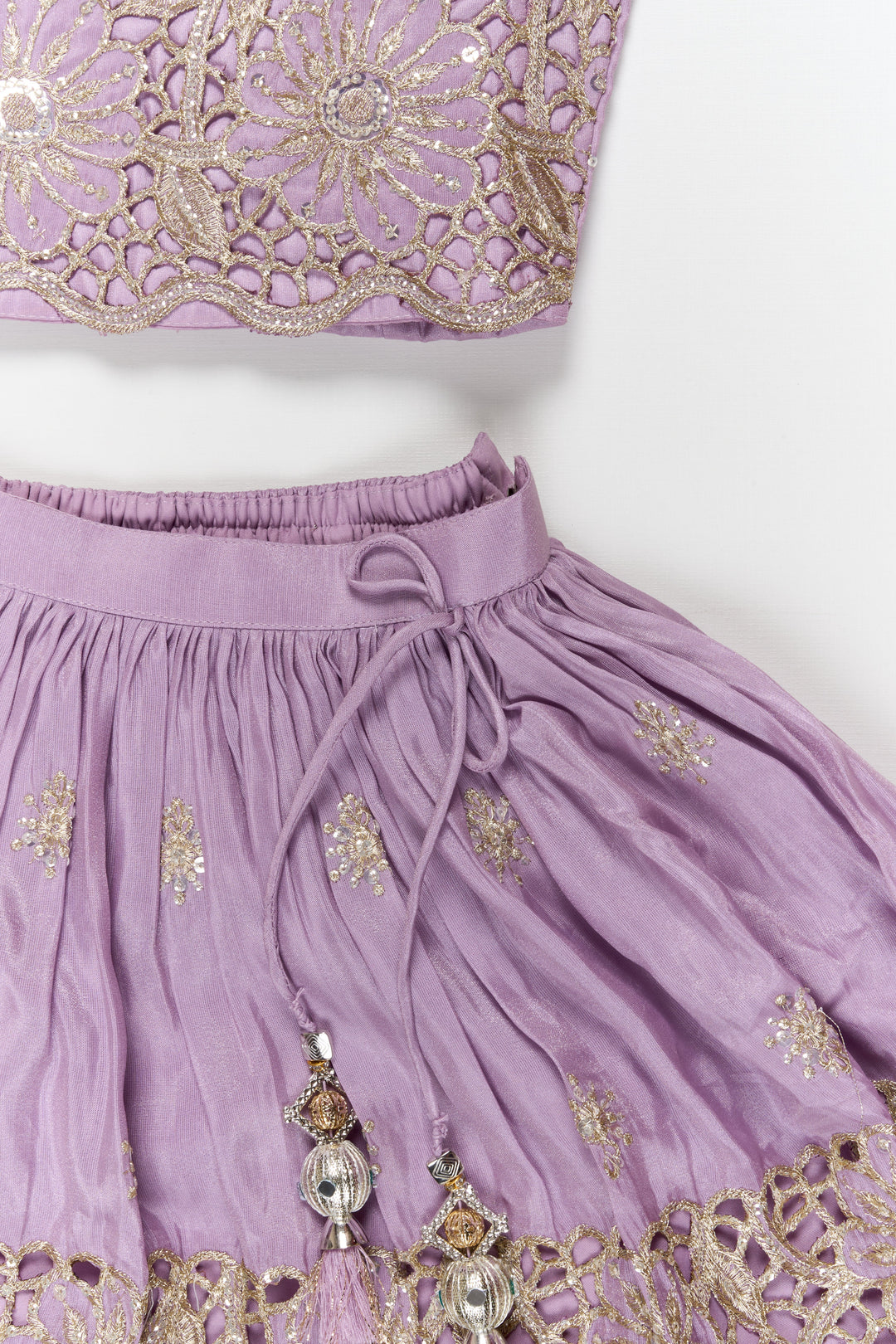 The Nesavu Girls Fancy Lehenga Fancy Lehenga Set for Girls with Cutwork Yoke for Weddings and Parties Nesavu Nesavu fancy lehenga set for girls with cutwork embroidered yoke for weddings and festive occasions