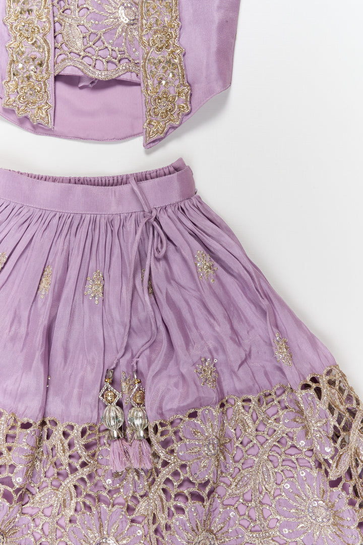 The Nesavu Girls Fancy Lehenga Fancy Lehenga Set for Girls with Cutwork Yoke for Weddings and Parties Nesavu Nesavu fancy lehenga set for girls with cutwork embroidered yoke for weddings and festive occasions