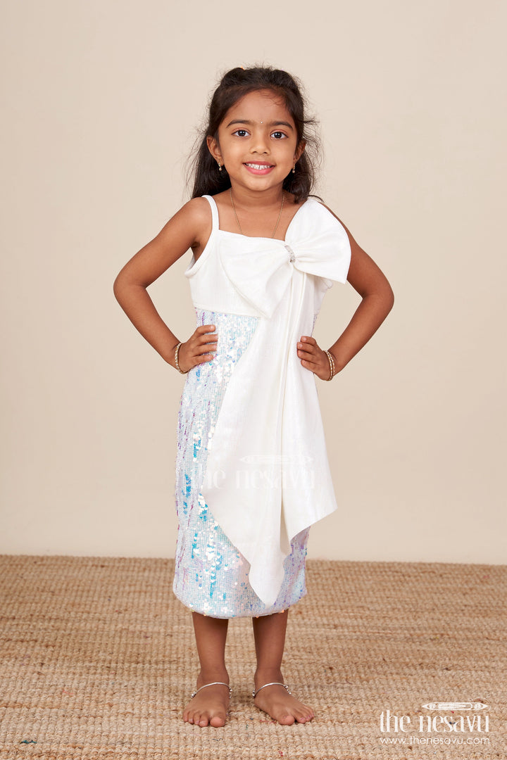 The Nesavu Girls Fancy Party Frock Fancy Party Frock for Baby Girl with Sequin Sparkle and Satin Bow Nesavu Nesavu baby girl sequin party frock bow matching bag birthdays events