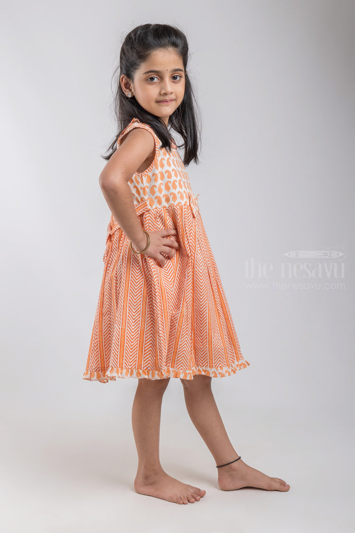 The Nesavu Girls Cotton Frock Fancy Soft Cotton Readymade Frock For Baby Girls With Ruffles And Bow psr silks Nesavu