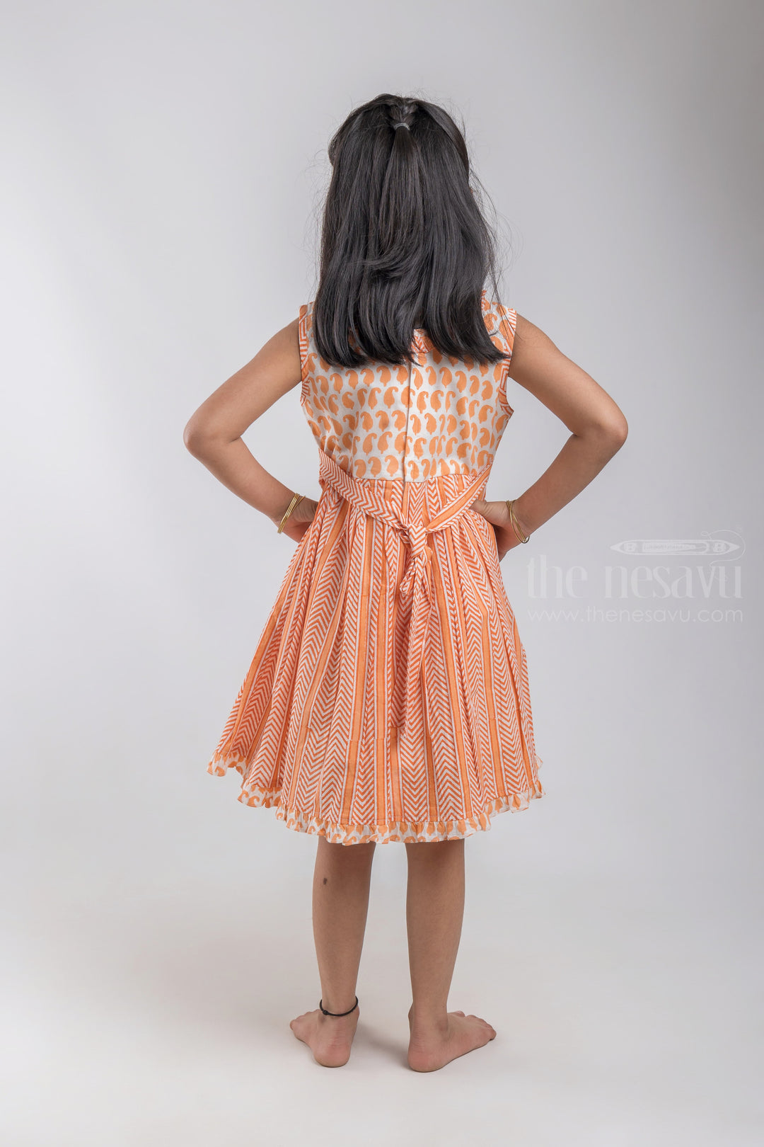 The Nesavu Girls Cotton Frock Fancy Soft Cotton Readymade Frock For Baby Girls With Ruffles And Bow psr silks Nesavu