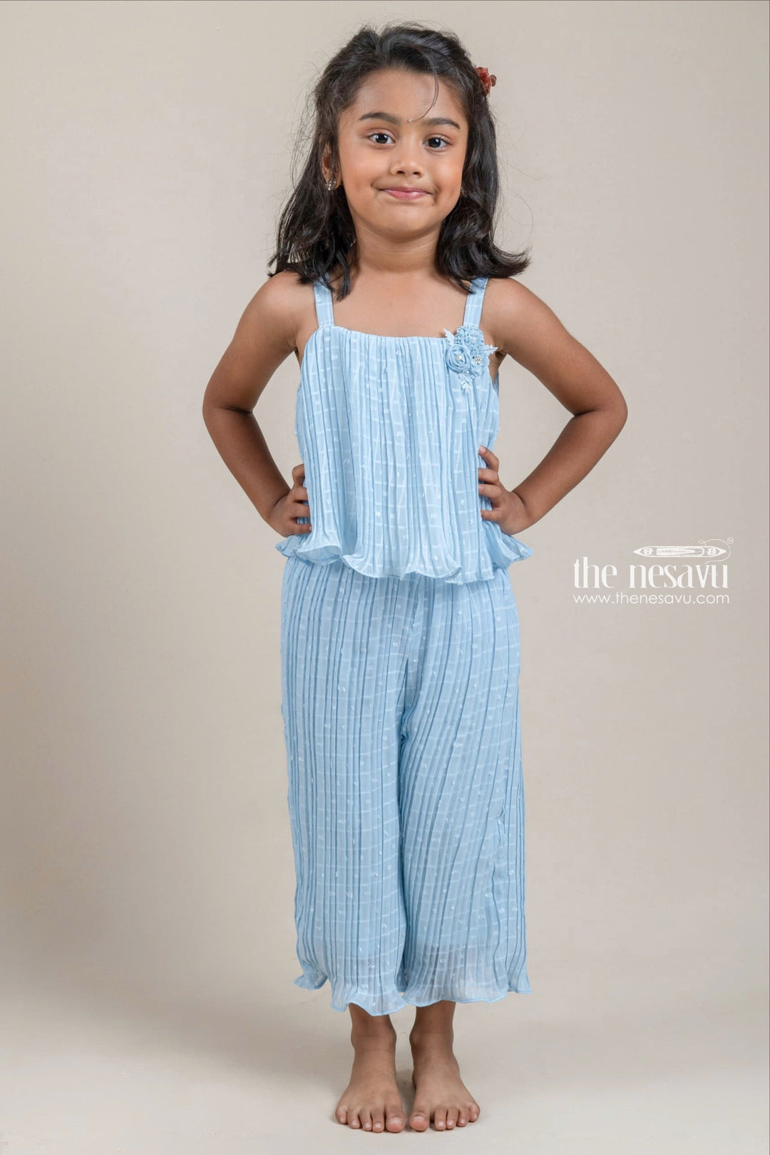 The Nesavu Girls Jumpsuit Fantastic Blue Ruffled Skirt And Palazzo Suit For Girls Nesavu 18 (2Y) / Blue / Georgette GPS144A-18 Kurti With Palazzo Suit For Girls | Kurti Online | The Nesavu