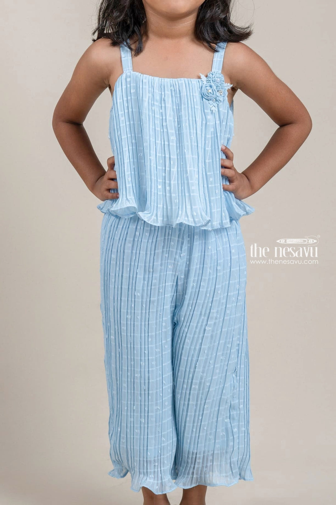 The Nesavu Girls Jumpsuit Fantastic Blue Ruffled Skirt And Palazzo Suit For Girls Nesavu Kurti With Palazzo Suit For Girls | Kurti Online | The Nesavu