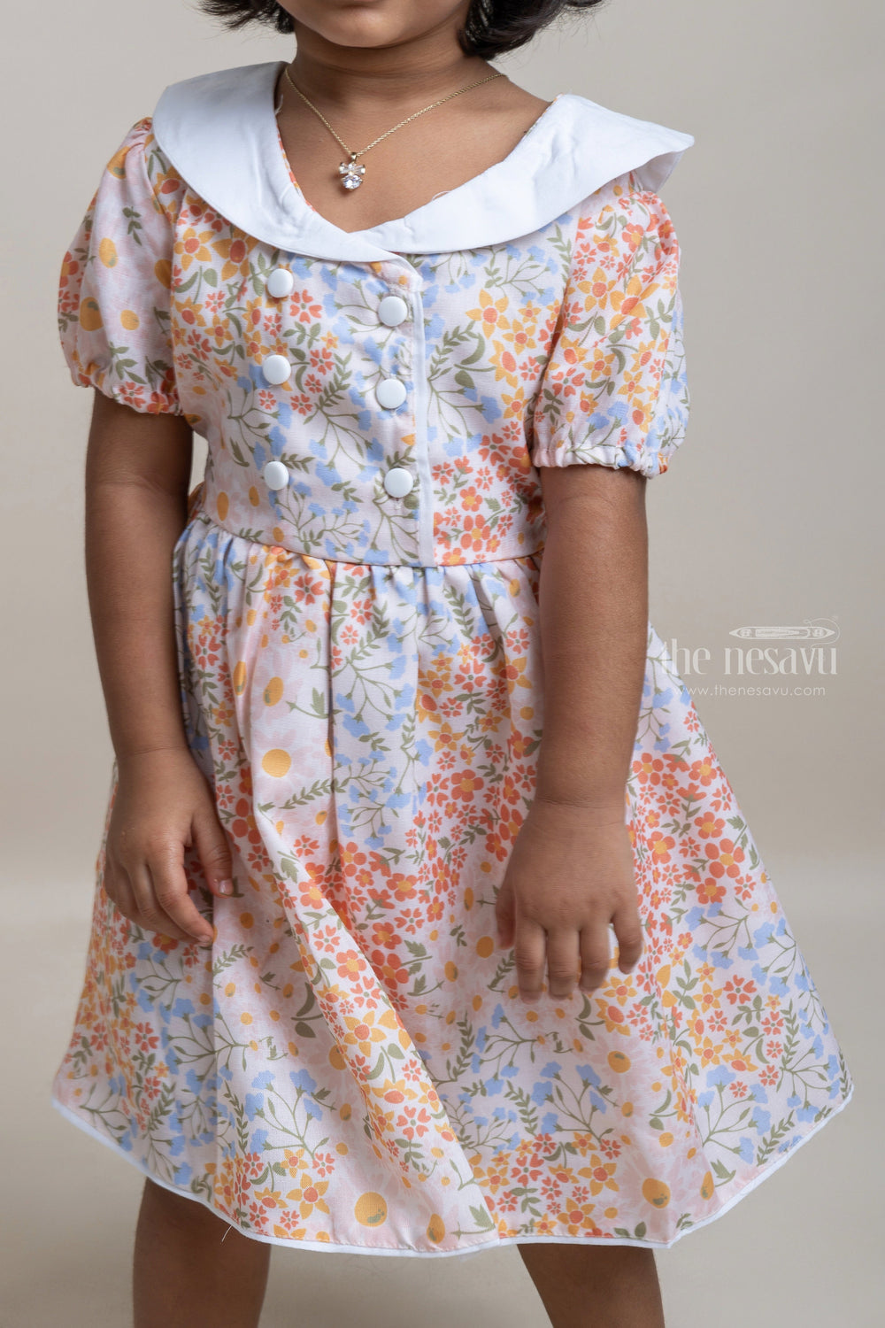 The Nesavu Girls Fancy Frock Fantastic Yellow Floral Allover Printed Cotton Frock For Girls Nesavu Trendy Floral Printed Frocks Online | New Arrivals | The Nesavu