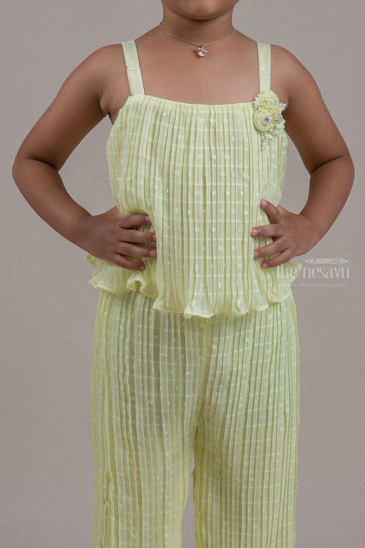 The Nesavu Sets & Suits Fantastic Yellow Ruffled Skirt And Palazzo Suit For Girls psr silks Nesavu