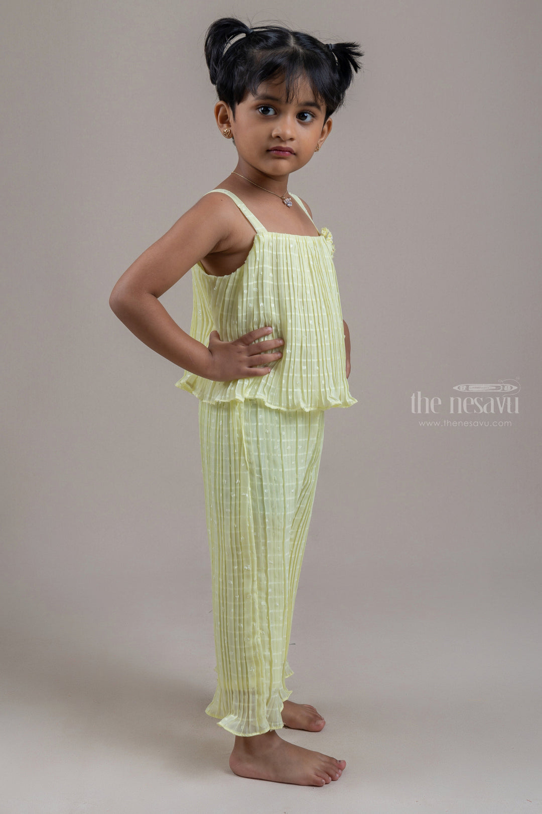 The Nesavu Sets & Suits Fantastic Yellow Ruffled Skirt And Palazzo Suit For Girls psr silks Nesavu